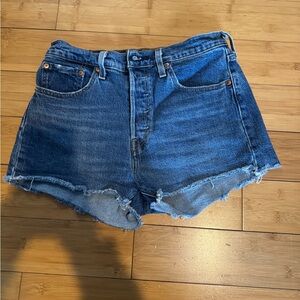 Levi's Dark Blue High-Rise Cutoff Denim Shorts